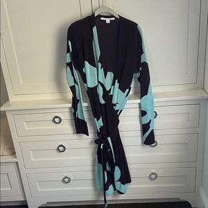 Deep purple & Aqua Abstract Wrap Dress